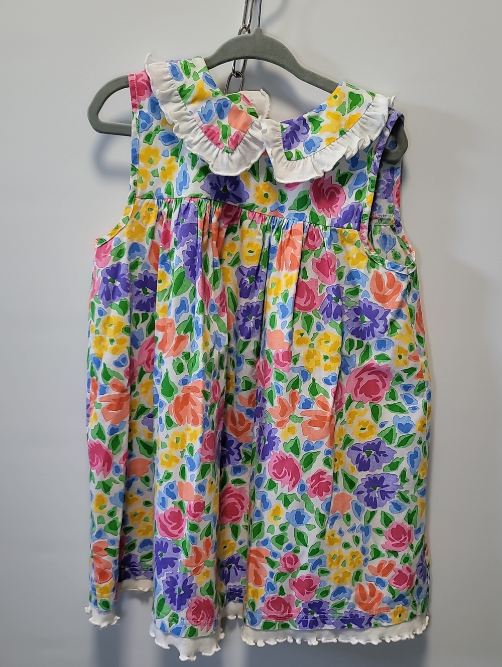 Girls Sleeveless Floral Dress with Ruffle Collar - Multicolor